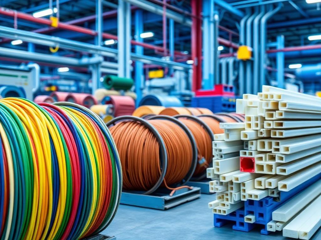 Extruded PVC profiles and cable products in an industrial plant
